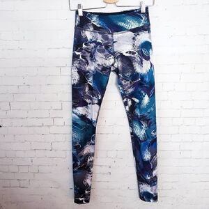Beyond Yoga Leggings Size S Blue Ocean Swirl Galaxy Print Mid Rise Active